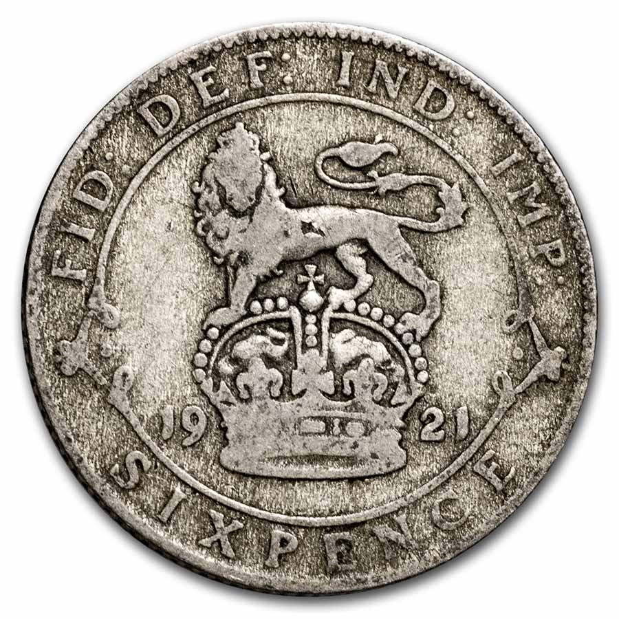 1921-1927 Great Britain Silver 6 Pence George V Avg Circ