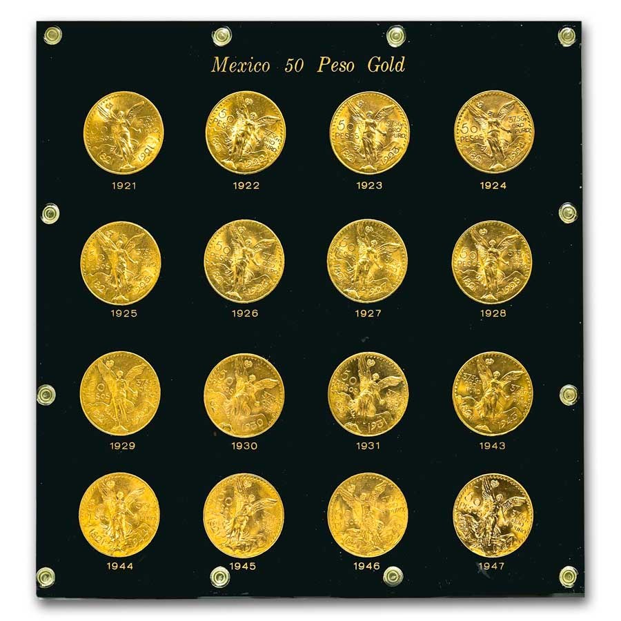 1921-1947 Mexico 16-Coin 50 Pesos Gold Set BU
