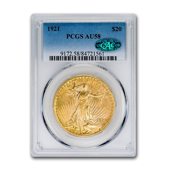 1921 $20 Saint-Gaudens Gold Double Eagle AU-58 PCGS CAC 1921 $20 Saint-Gaudens Gold Double Eagle AU-58 PCGS CAC