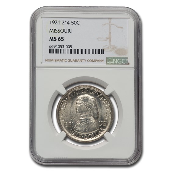1921 2*4 Missouri Centennial Half Dollar MS-65 NGC 1921 2*4 Missouri Centennial Half Dollar MS-65 NGC