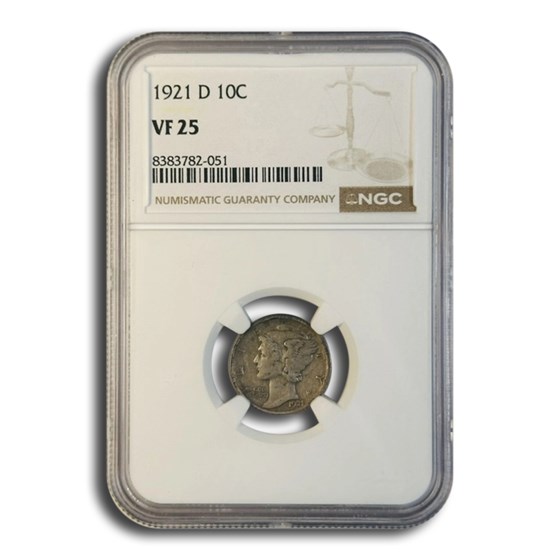 1921-D Mercury Dime VF-25 NGC