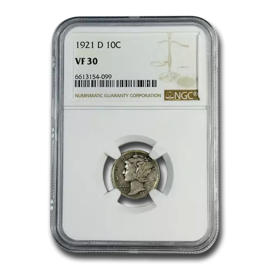 1921-D Mercury Dime VF-30 NGC