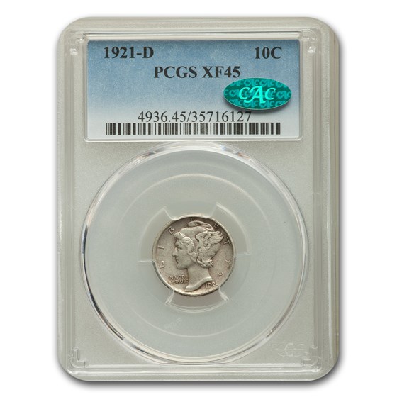 1921-D Mercury Dime XF-45 PCGS CAC 1921-D Mercury Dime XF-45 PCGS CAC