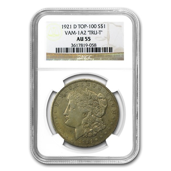 1921-D Morgan Dollar AU-55 NGC (VAM-1A2, In God We Tru-t) 1921-D Morgan Dollar AU-55 NGC (VAM-1A2, In God We Tru-t)