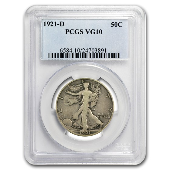 1921-D Walking Liberty Half Dollar VG-10 PCGS 1921-D Walking Liberty Half Dollar VG-10 PCGS