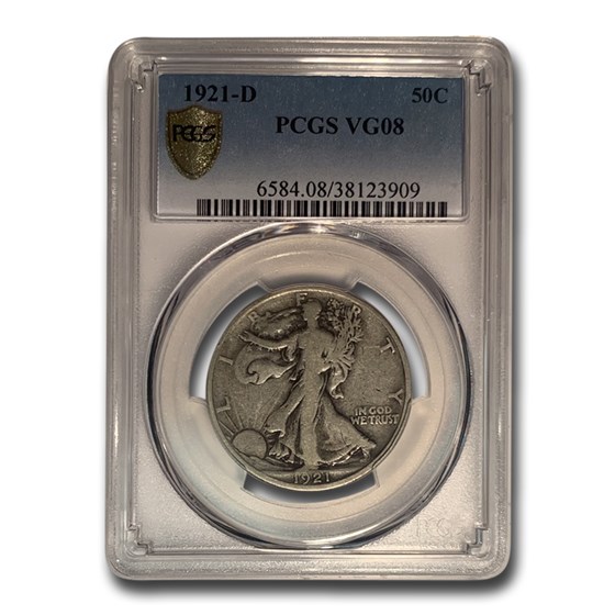 1921-D Walking Liberty Half Dollar VG-8 PCGS 1921-D Walking Liberty Half Dollar VG-8 PCGS