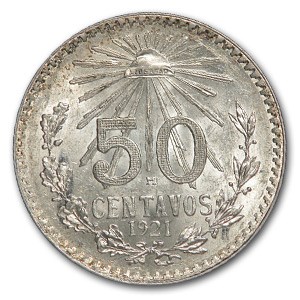 1921-M Mexico Silver 50 Centavos BU 1921-M Mexico Silver 50 Centavos BU