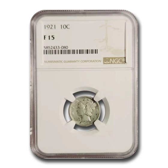 1921 Mercury Dime Fine-15 NGC 1921 Mercury Dime Fine-15 NGC