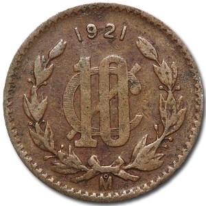1921 Mexico Bronze 10 Centavos VF 1921 Mexico Bronze 10 Centavos VF