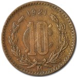 1921 Mexico Bronze 10 Centavos XF