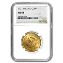 1921 Mexico Gold 20 Pesos MS-63 NGC