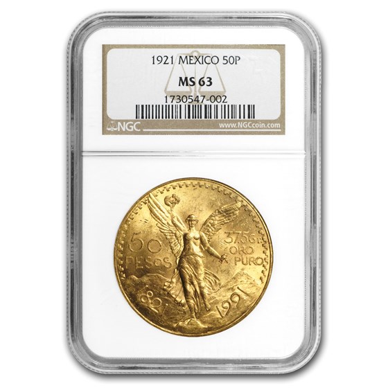 1921 Mexico Gold 50 Pesos MS-63 NGC 1921 Mexico Gold 50 Pesos MS-63 NGC