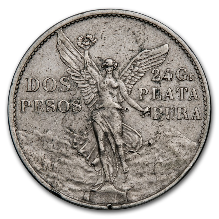 1921 Mexico Silver 2 Pesos Winged Victory Avg Circ