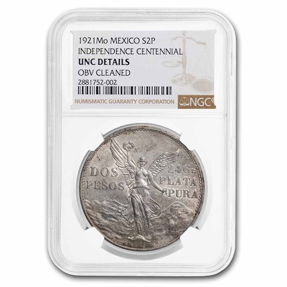 1921 Mexico Silver 2 Pesos Winged Victory Unc Details NGC 1921 Mexico Silver 2 Pesos Winged Victory Unc Details NGC