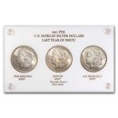 1921 Morgan Dollar 3-Coins P-D-S Mint's Set BU (Capital Plastic)