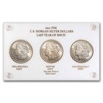 1921 Morgan Dollar 3-Coins P-D-S Mint's Set BU (Capital Plastic)