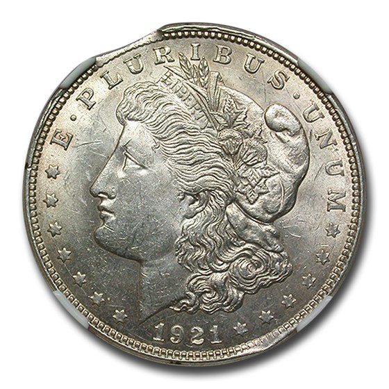 1921 Morgan Dollar MS-61 NGC (Curved Clip @ 11:00 Partial Collar)