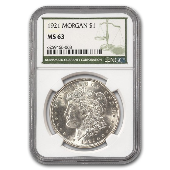 1921 Morgan Dollar MS-63 NGC (Green Label) 1921 Morgan Dollar MS-63 NGC (Green Label)