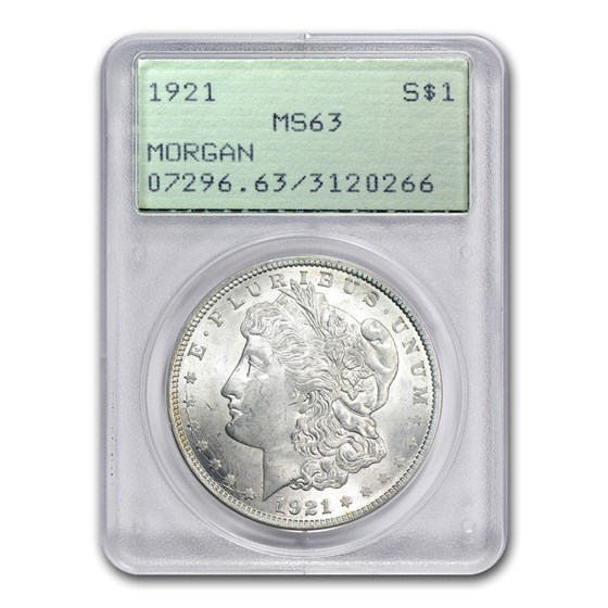 1921 Morgan Dollar MS-63 PCGS (Old Rattler Holder) 1921 Morgan Dollar MS-63 PCGS (Old Rattler Holder)