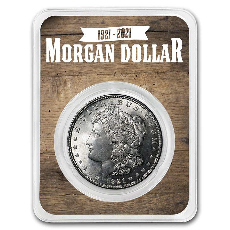 Buy 1921 Morgan Silver Dollar 100th Anniversary BU - Wooden Back | APMEX
