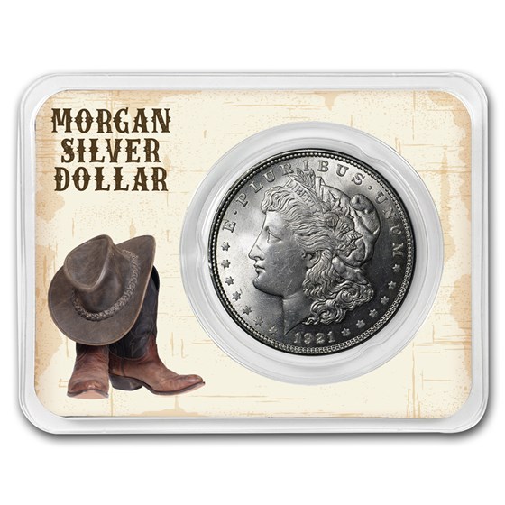 1921 Morgan Silver Dollar Boot & Hat Card BU 1921 Morgan Silver Dollar Boot & Hat Card BU