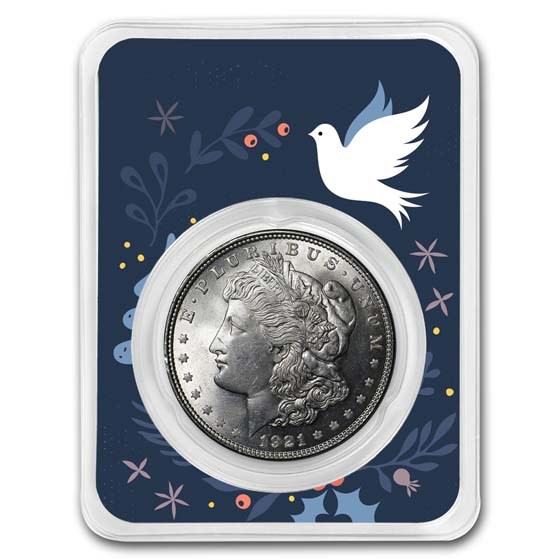 1921 Morgan Silver Dollar BU - w/Dove of Peace Card
