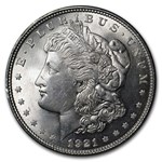 1921 Morgan Silver Dollar BU - w/Long Horn Card