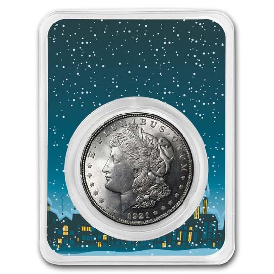 1921 Morgan Silver Dollar BU - w/Snowy Village Card 1921 Morgan Silver Dollar BU - w/Snowy Village Card