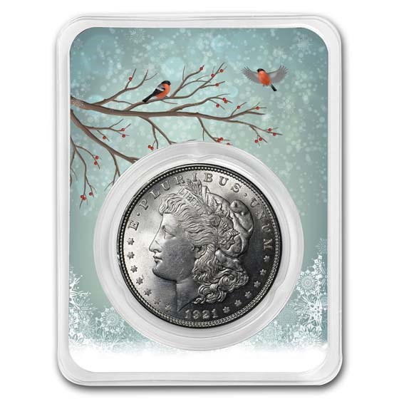 1921 Morgan Silver Dollar Snowy Birds Card BU 1921 Morgan Silver Dollar Snowy Birds Card BU