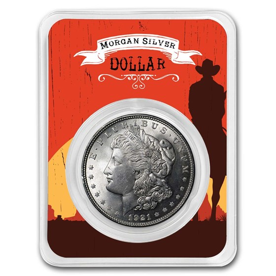 1921 Morgan Silver Dollar Sunset Rider Card BU 1921 Morgan Silver Dollar Sunset Rider Card BU