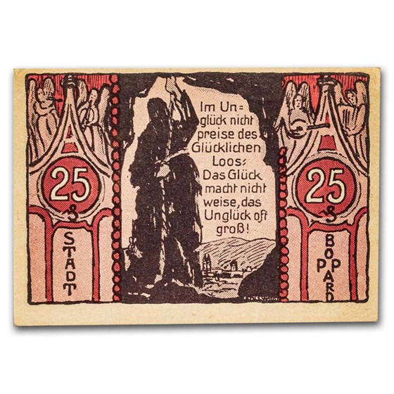1921 Notgeld Boppard 25 Pfennig CU (Red/Pink) 1921 Notgeld Boppard 25 Pfennig CU (Red/Pink)