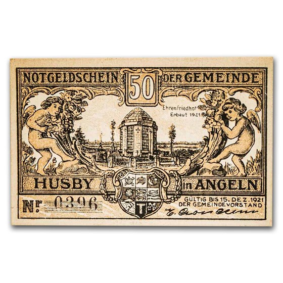 1921 Notgeld Husby in Angeln 50 Pfennig CU (Brown/Beige) 1921 Notgeld Husby in Angeln 50 Pfennig CU (Brown/Beige)