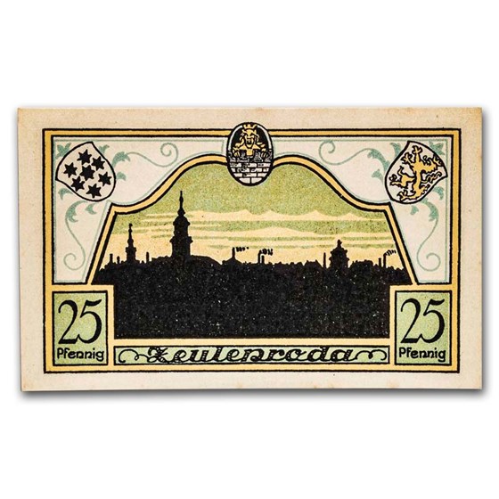 1921 Notgeld Zeulenroda 25 Pfennig CU (Olive/Yellow) 1921 Notgeld Zeulenroda 25 Pfennig CU (Olive/Yellow)