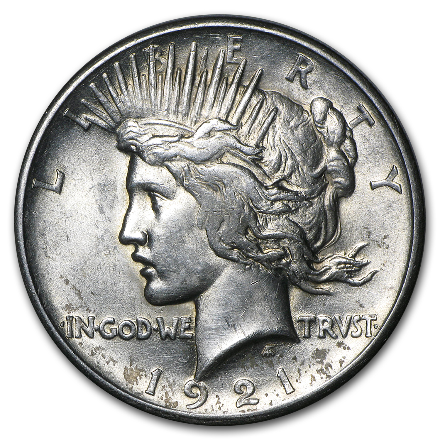 1921 Peace Dollar AU Details High Relief, Cleaned US Mint