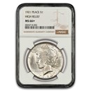 1921 Peace Dollar MS-66+ NGC