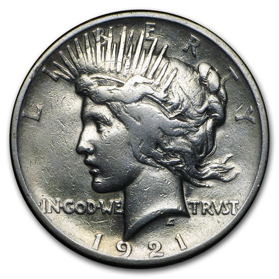 1921 Peace Dollar VG/VF Details (High Relief, Cleaned)