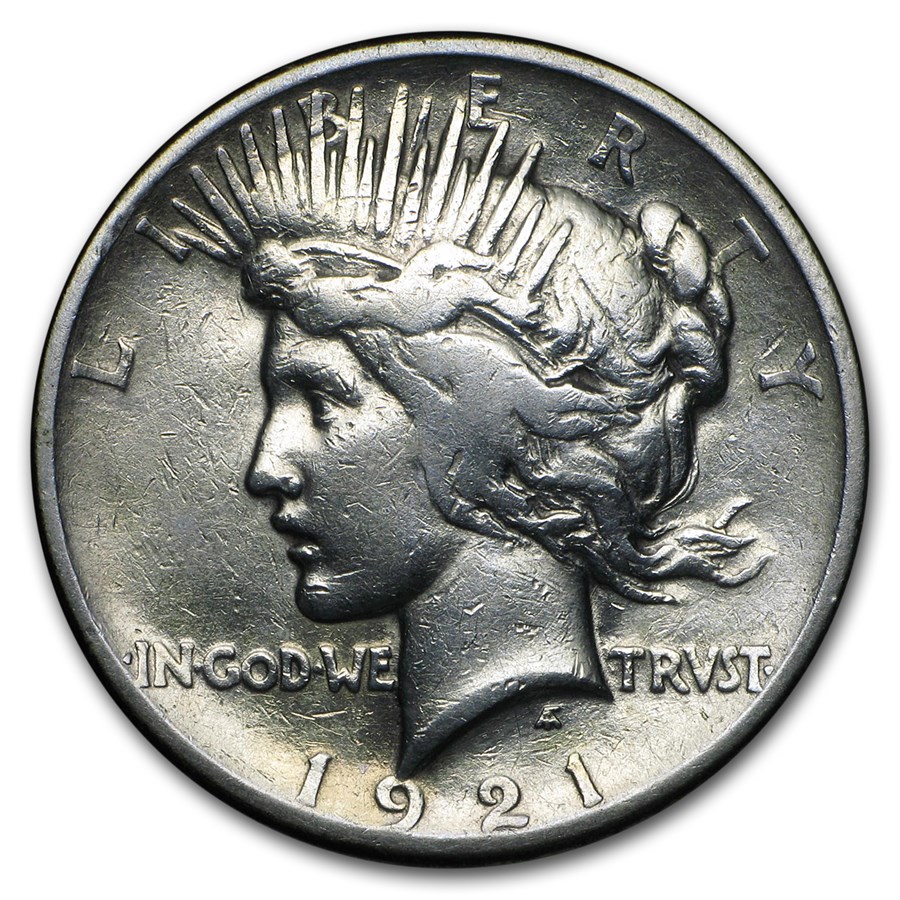 1921 Peace Dollar VG/VF Details (High Relief, Cleaned)