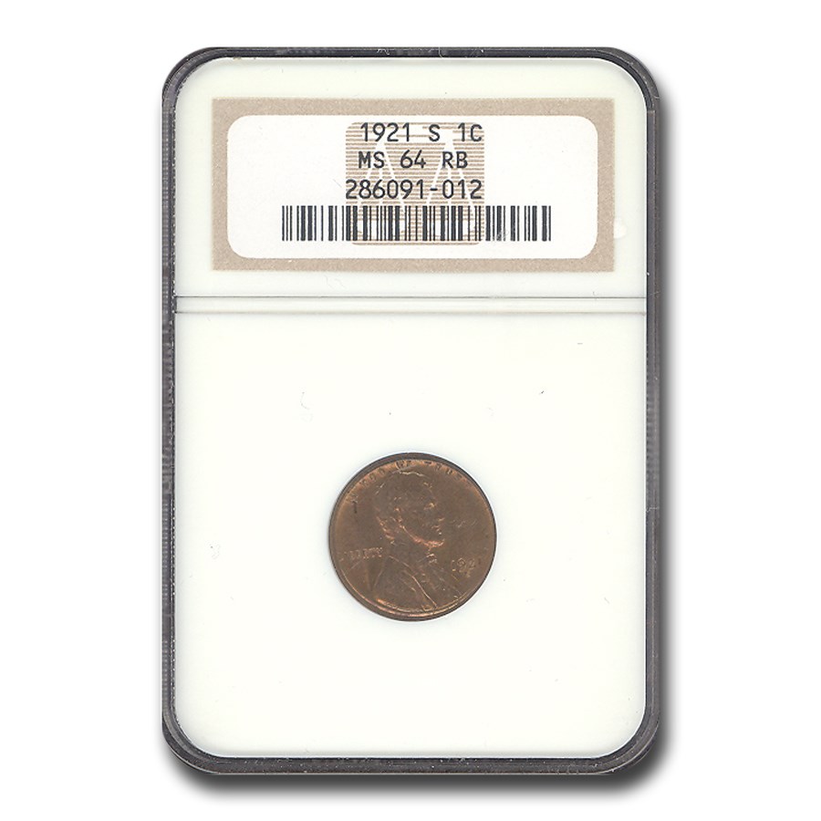 1921-S Lincoln Cent MS-64 NGC (Red/Brown)