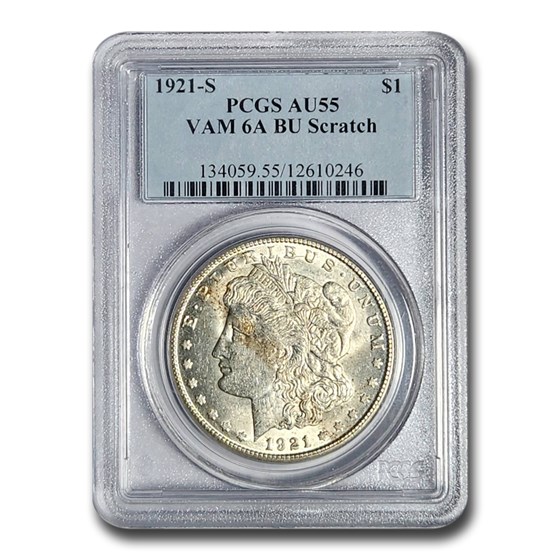 1921-S Morgan Dollar AU-55 PCGS (VAM 6A BU Scratch) 1921-S Morgan Dollar AU-55 PCGS (VAM 6A BU Scratch)