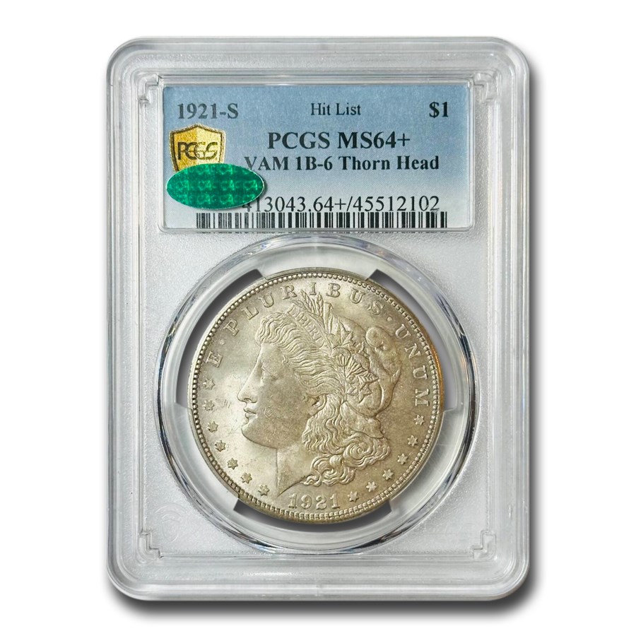 1921-S Morgan Dollar MS-64+ PCGS CAC (VAM-1B-6 Thorn Head)