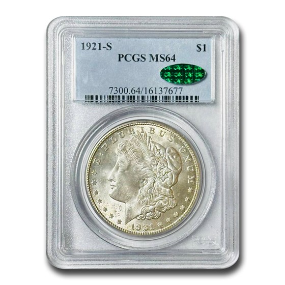 1921-S Morgan Dollar MS-64 PCGS CAC 1921-S Morgan Dollar MS-64 PCGS CAC