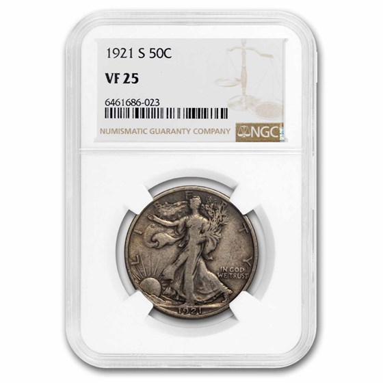 1921-S Walking Liberty Half Dollar VF-25 NGC 1921-S Walking Liberty Half Dollar VF-25 NGC