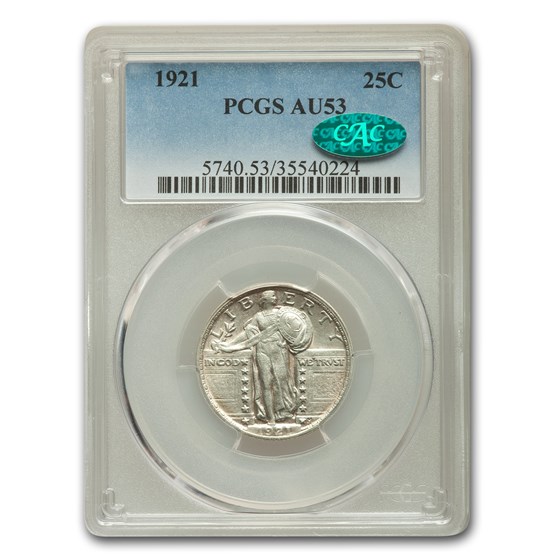 1921 Standing Liberty Quarter AU-53 PCGS CAC 1921 Standing Liberty Quarter AU-53 PCGS CAC