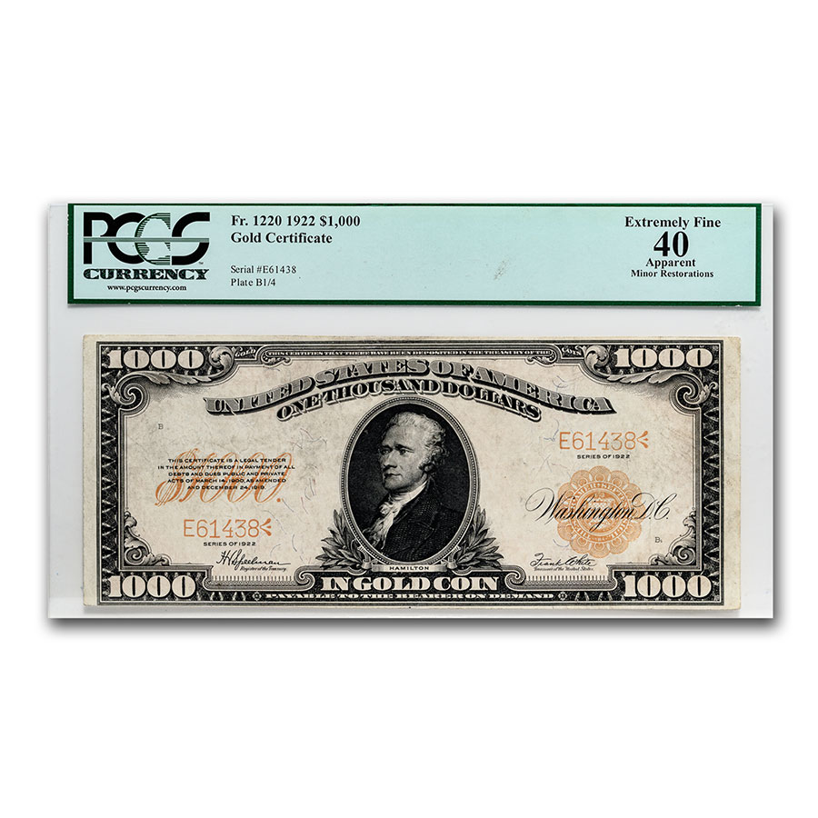 Buy 1922 $1,000 Gold Certificate XF-40 PCGS (FR#1220) | APMEX