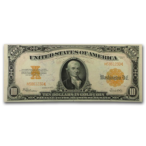 1922 $10 Gold Certificate Hillegas AU (Fr#1173) 1922 $10 Gold Certificate Hillegas AU (Fr#1173)