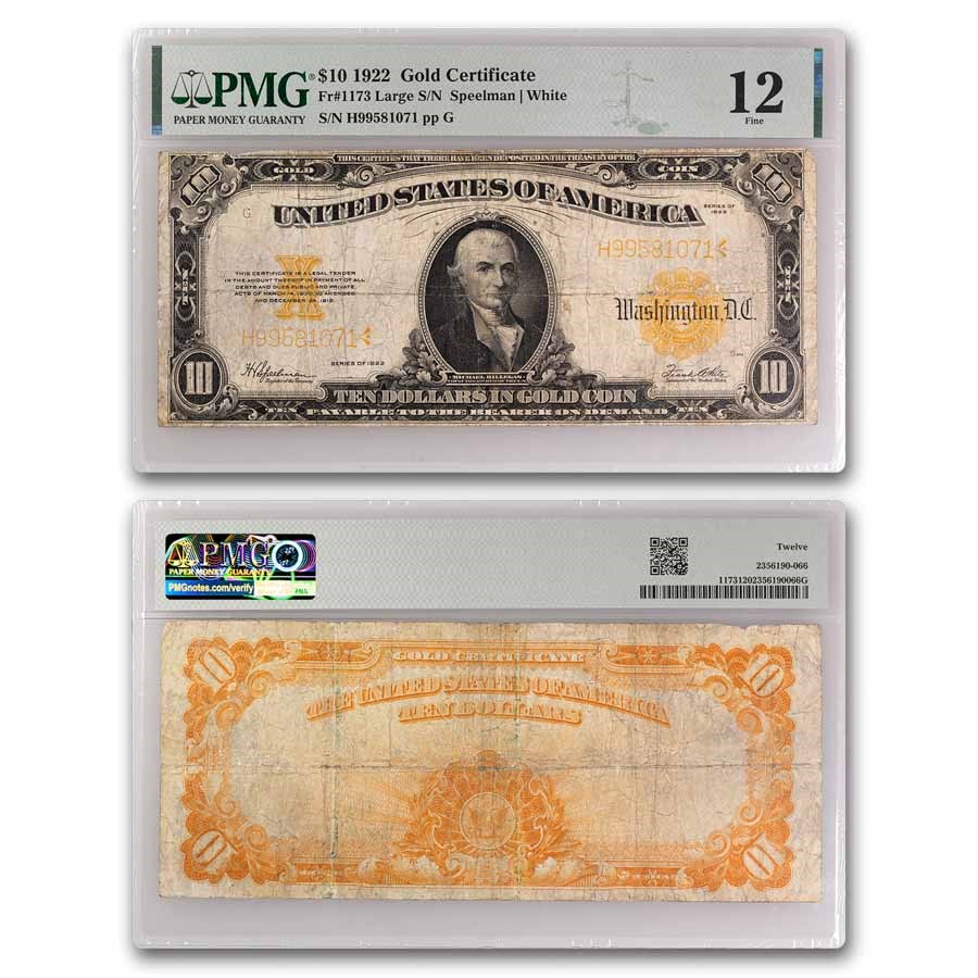 1922 $10 Gold Certificate Hillegas F-12 PCGS (Fr#1173)