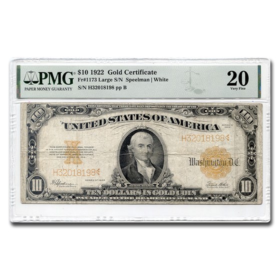 1922 $10 Gold Certificate Hillegas VF-20 PMG (Fr#1173) 1922 $10 Gold Certificate Hillegas VF-20 PMG (Fr#1173)