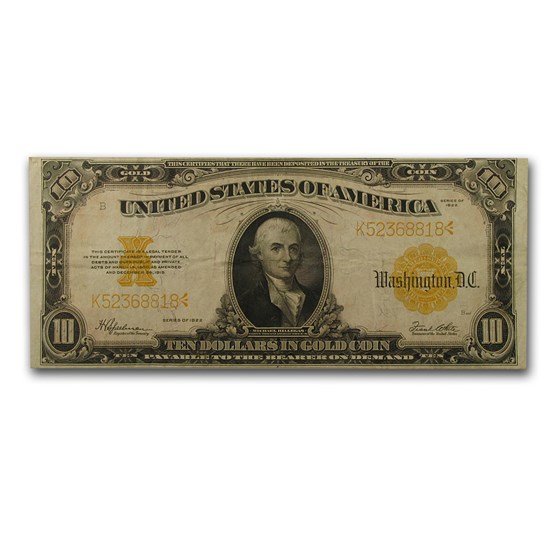 1922 $10 Gold Certificate Hillegas VF (Fr#1173) 1922 $10 Gold Certificate Hillegas VF (Fr#1173)
