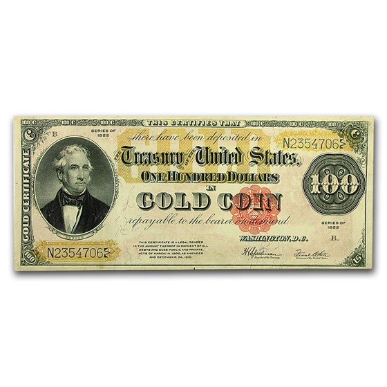 1922 $100 Gold Certificate AU 1922 $100 Gold Certificate AU
