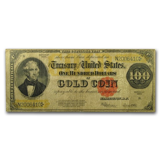 1922 $100 Gold Certificate VG 1922 $100 Gold Certificate VG
